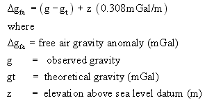 gravity air formula anomaly correction calculate elevation field table lesson float fa called
